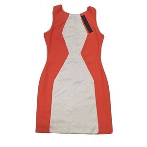 Aryn K Sheath Dress Sleeveless Color Block Coral White Midi Small‎